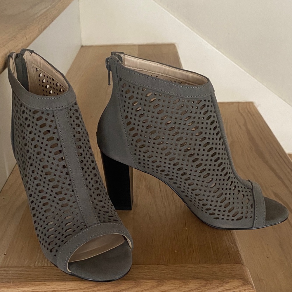 Brooks Brothers laser cut, Peep-Toe Ankle Booties
